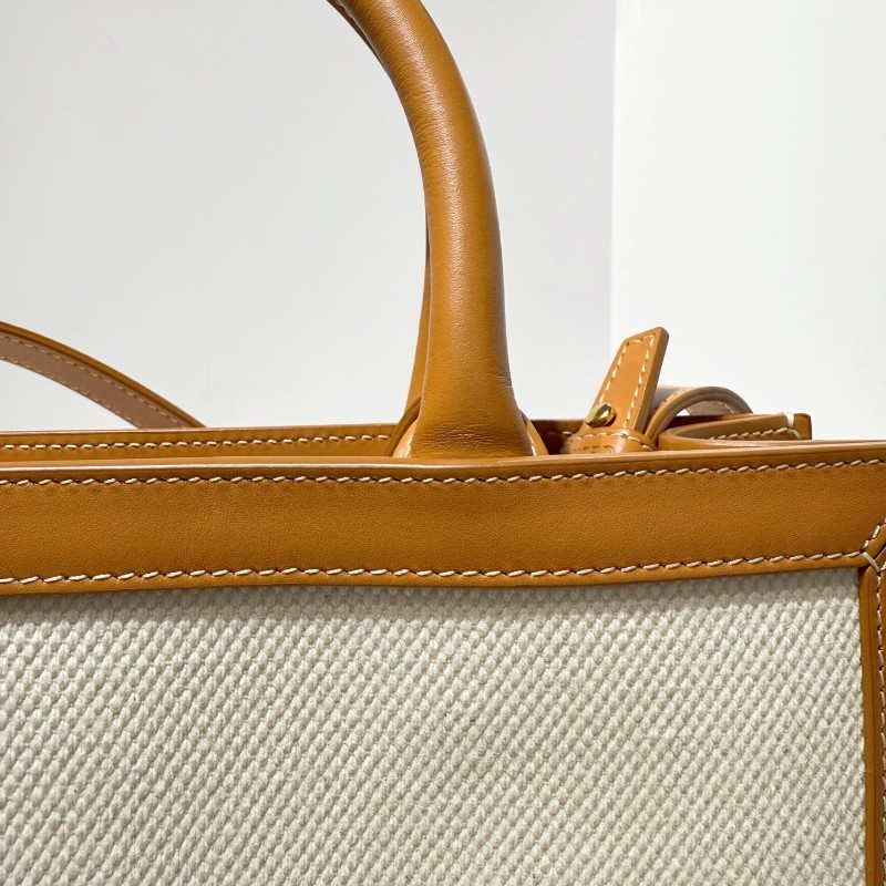 Celine 琴譜托特tote 中號帆布拼皮拼色焦糖色 肩背包手提包單肩包斜挎包-8