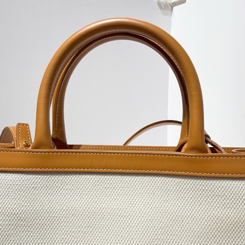 Celine 琴譜托特tote 中號帆布拼皮拼色焦糖色 肩背包手提包單肩包斜挎包-9