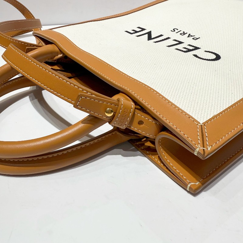 Celine 琴譜托特tote 中號帆布拼皮拼色焦糖色 肩背包手提包單肩包斜挎包-12