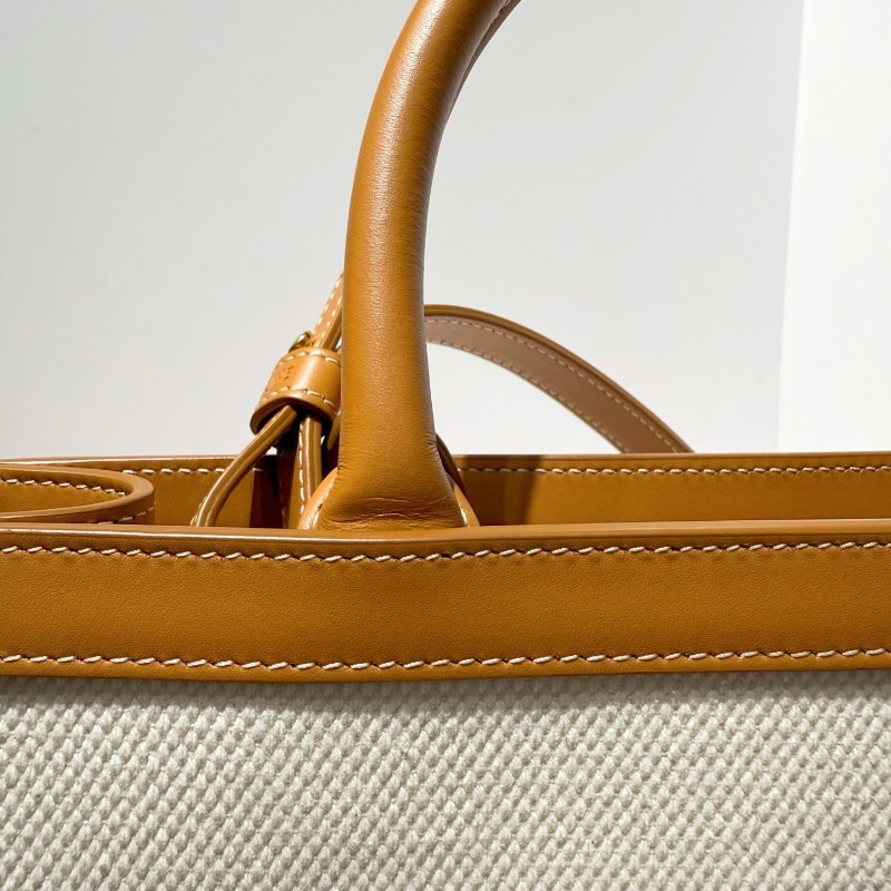 Celine 琴譜托特tote 中號帆布拼皮拼色焦糖色 肩背包手提包單肩包斜挎包-13