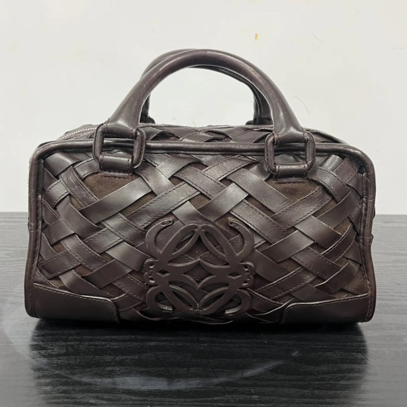 LOEWE Amazona巧克力牛皮限量編織手提包 29*15*13 98新配件塵袋-0