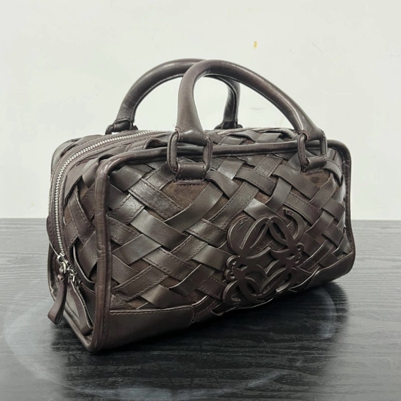 LOEWE Amazona巧克力牛皮限量編織手提包 29*15*13 98新配件塵袋-1