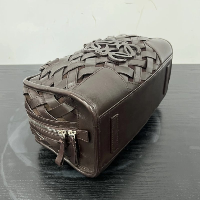 LOEWE Amazona巧克力牛皮限量編織手提包 29*15*13 98新配件塵袋-3
