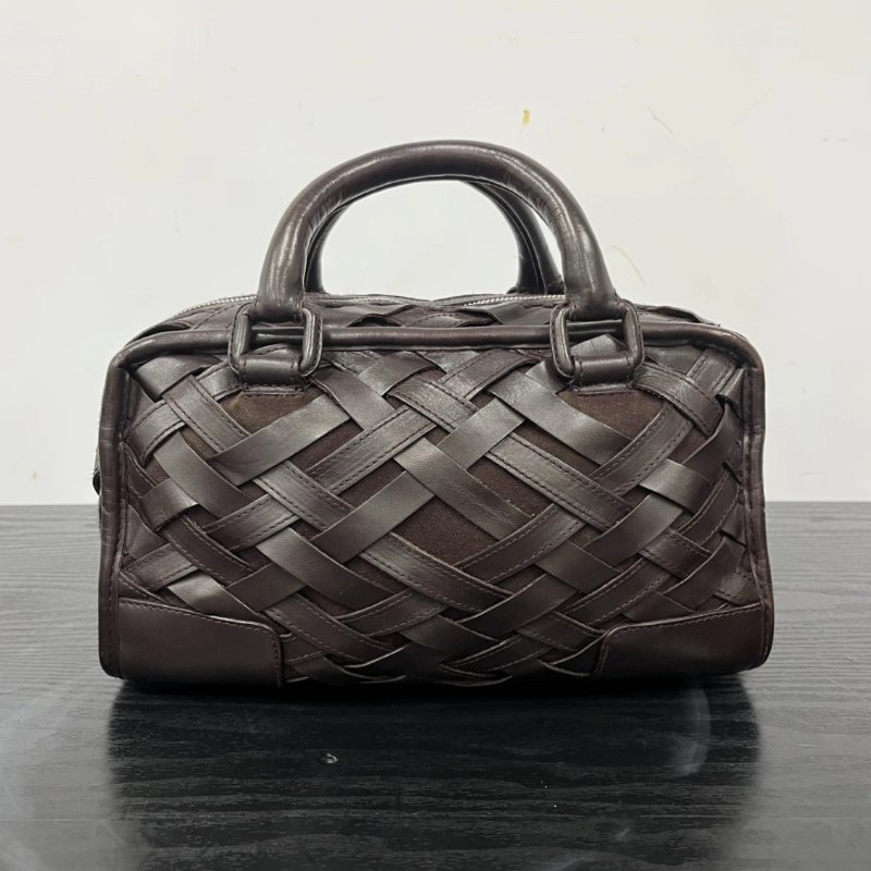 LOEWE Amazona巧克力牛皮限量編織手提包 29*15*13 98新配件塵袋-5