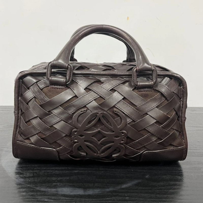 LOEWE Amazona巧克力牛皮限量編織手提包 29*15*13 98新配件塵袋-0