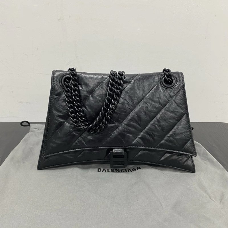 BALENCIAGA Crush沙漏So Black肩背斜背包 31.5*19.5*10.5 98新配件塵袋-0