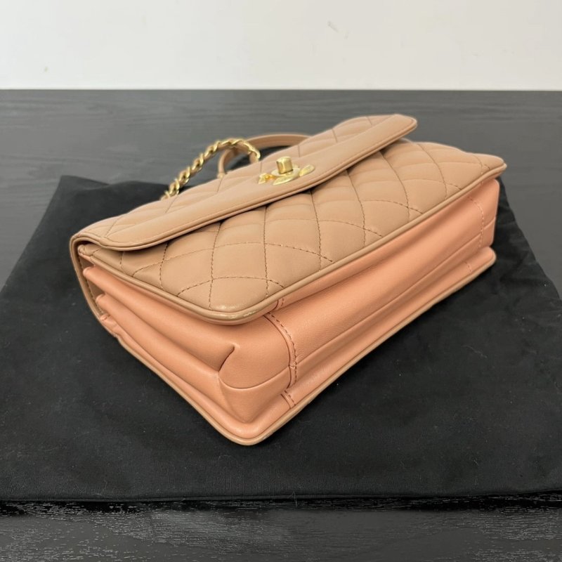 CHANEL 玫瑰木cf金扣風琴肩背斜背包 24*15*6 99新配件塵袋保卡-3