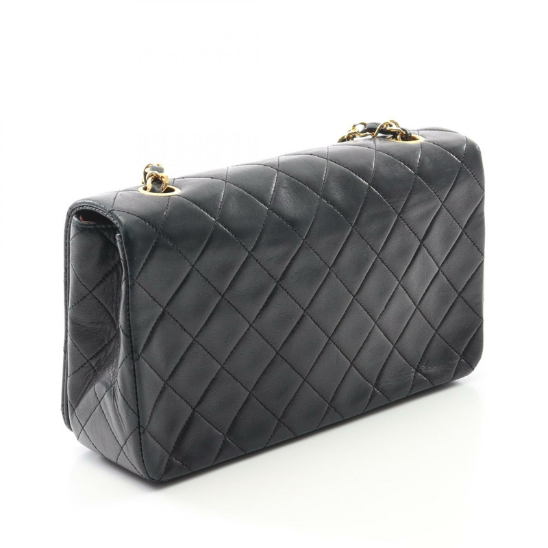 香奈兒 (CHANEL) 菱格紋全翻蓋鏈條單肩包 小羊皮 黑色 GHW 二手 女款-1