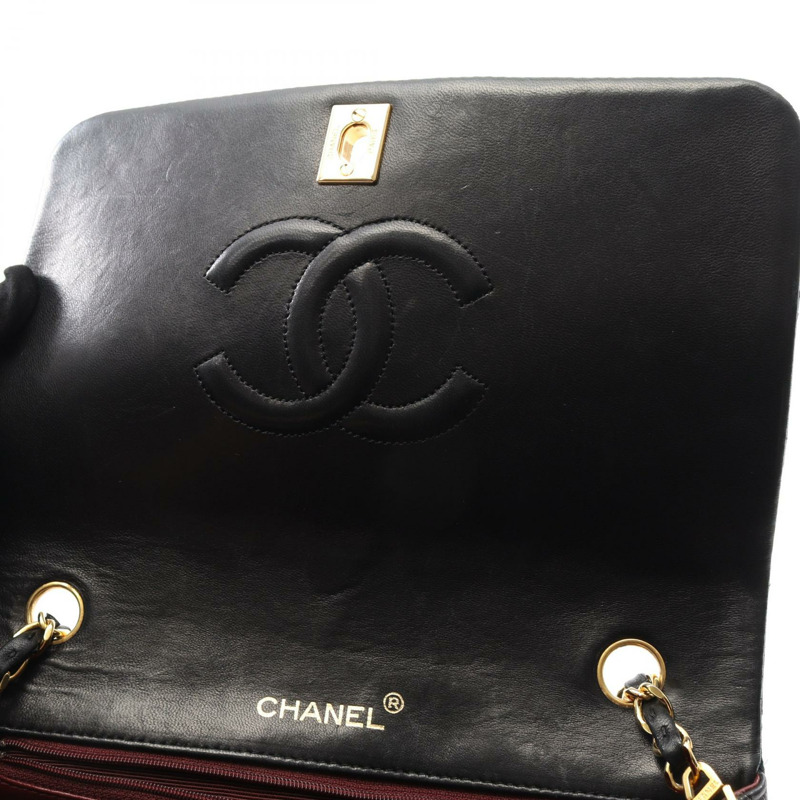 香奈兒 (CHANEL) 菱格紋全翻蓋鏈條單肩包 小羊皮 黑色 GHW 二手 女款-6