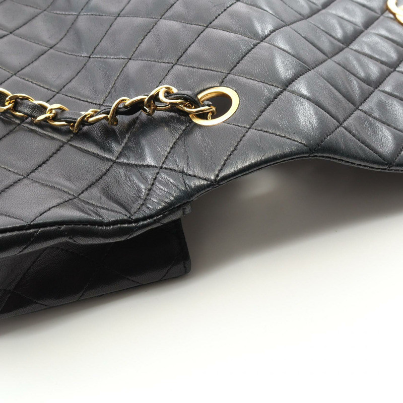 香奈兒 (CHANEL) 菱格紋全翻蓋鏈條單肩包 小羊皮 黑色 GHW 二手 女款-7
