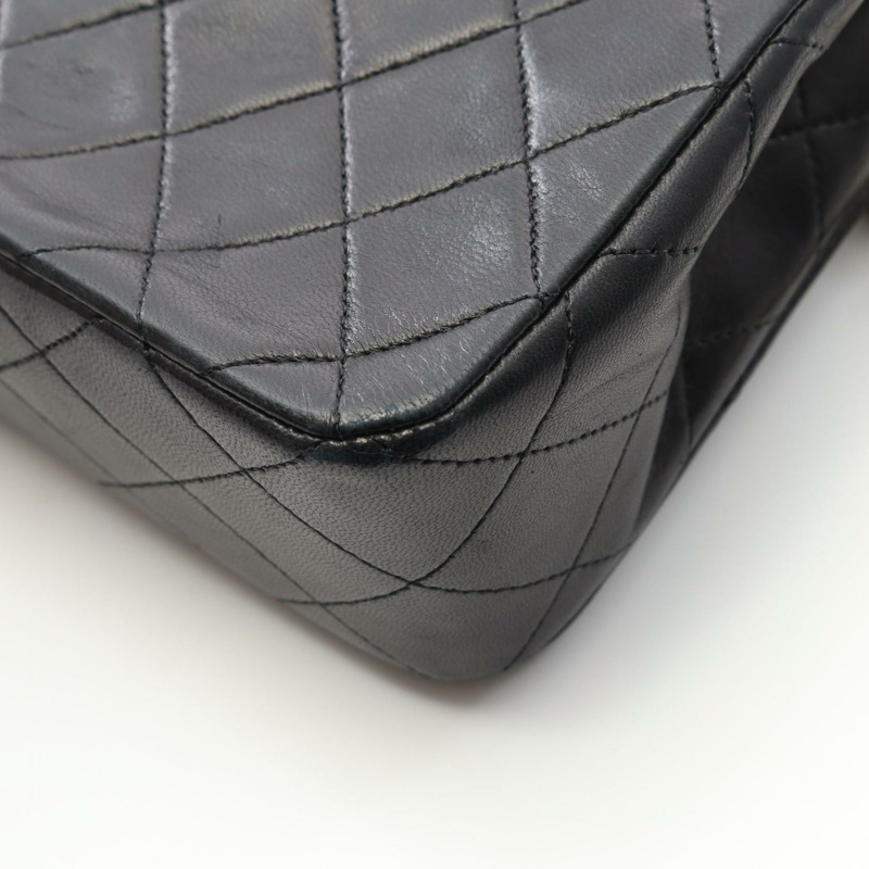 香奈兒 (CHANEL) 菱格紋全翻蓋鏈條單肩包 小羊皮 黑色 GHW 二手 女款-9