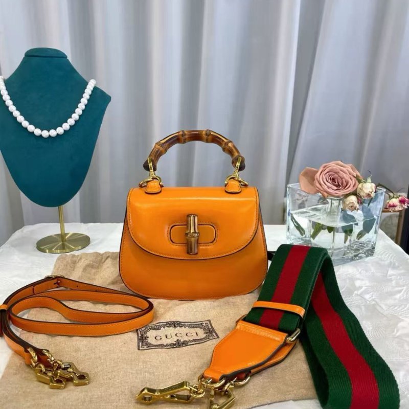 Gucci Bamboo 1947系列 竹節迷你手提包 橘色 99新 配件塵袋-1