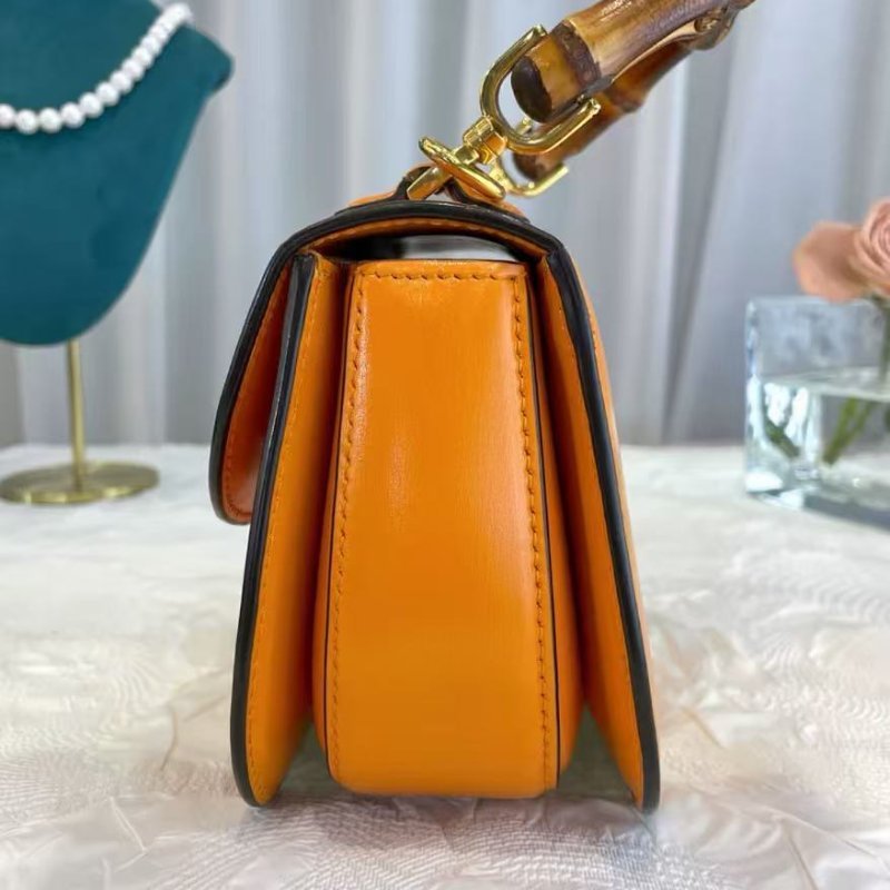 Gucci Bamboo 1947系列 竹節迷你手提包 橘色 99新 配件塵袋-4