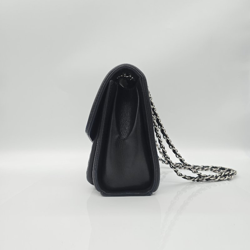 CHANEL 香奈兒 黑色 羊皮 口蓋包 30cm 黑色 羊皮 銀色金屬 鏈條包 斜挎包-7