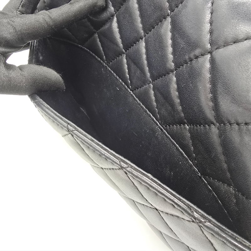 CHANEL 香奈兒 黑色 羊皮 口蓋包 30cm 黑色 羊皮 銀色金屬 鏈條包 斜挎包-10