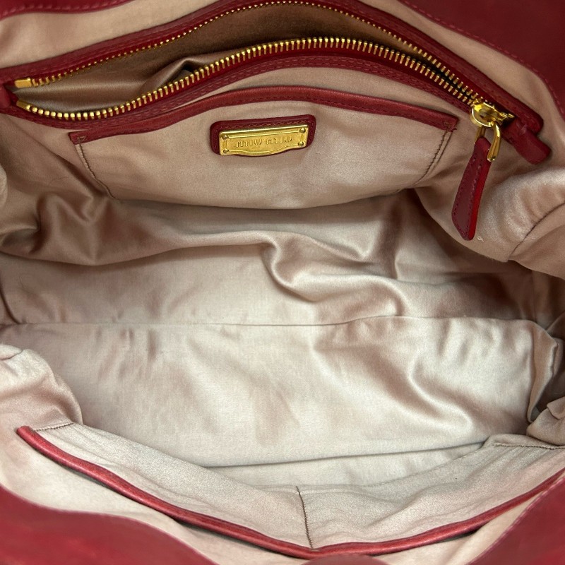 Miumiu  紅色褶皺手提包羊皮 可肩背斜背-7