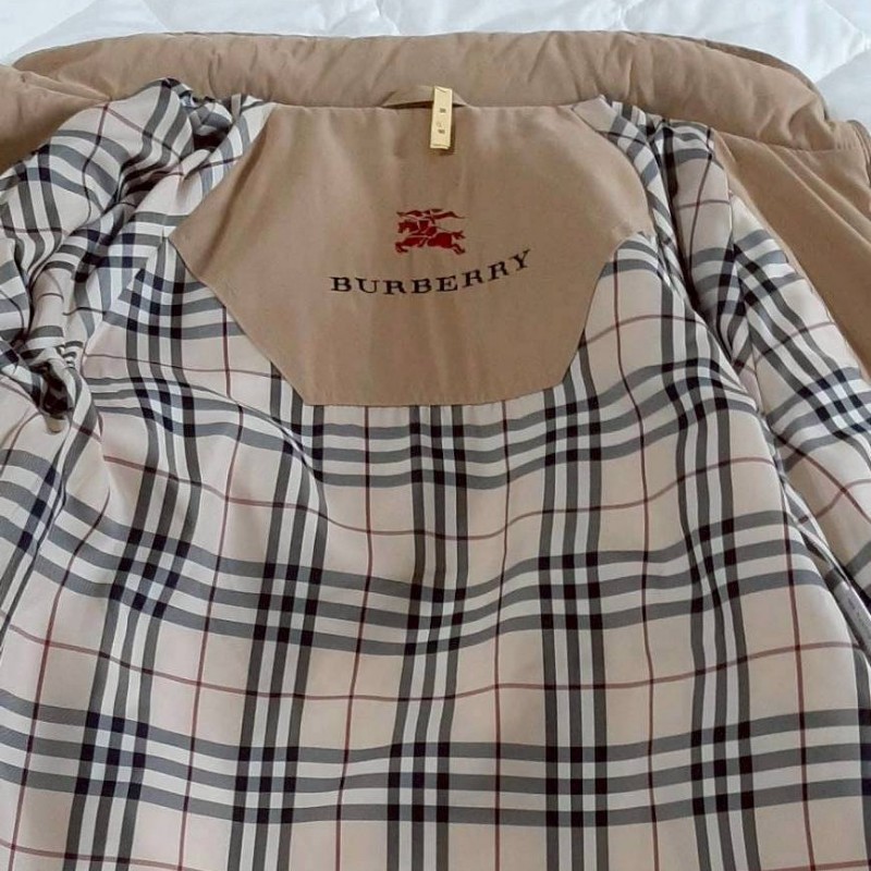 BURBERRY博柏利 戰馬 女駝色菱格紋衍縫舖棉連帽中長版大衣7號-2