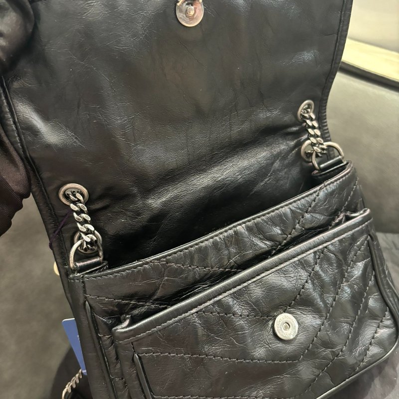 YSL niki baby 新扣,黑銀油蠟皮,99新 配件防塵袋-1
