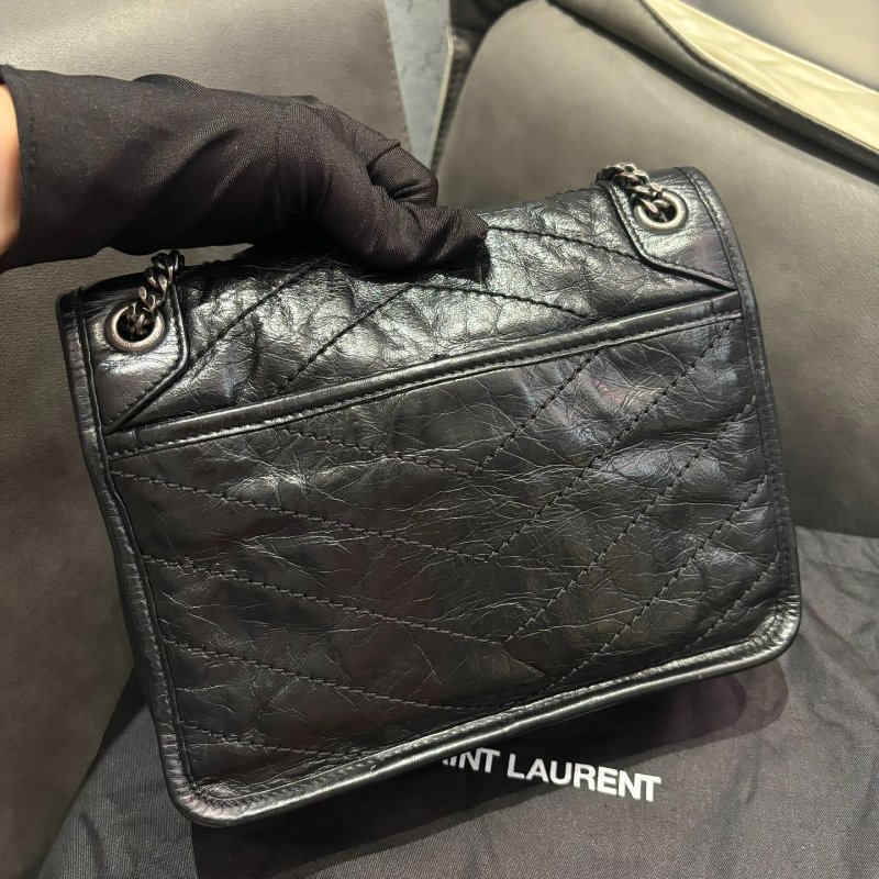 YSL niki baby 新扣,黑銀油蠟皮,99新 配件防塵袋-5