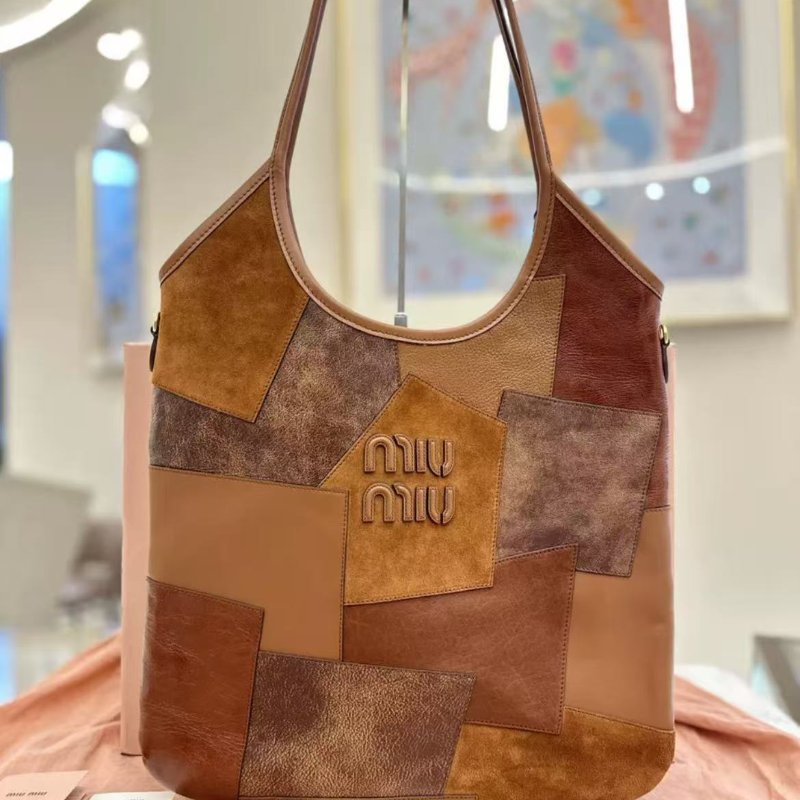 MIU MIU IVY 皮革拼貼 Tote包 全新 附塵袋-1