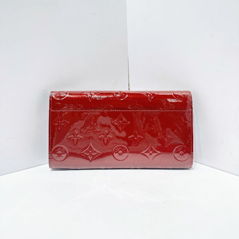 LV 漆皮壓紋 金扣暗紅色 長夾 銀包 錢包-1