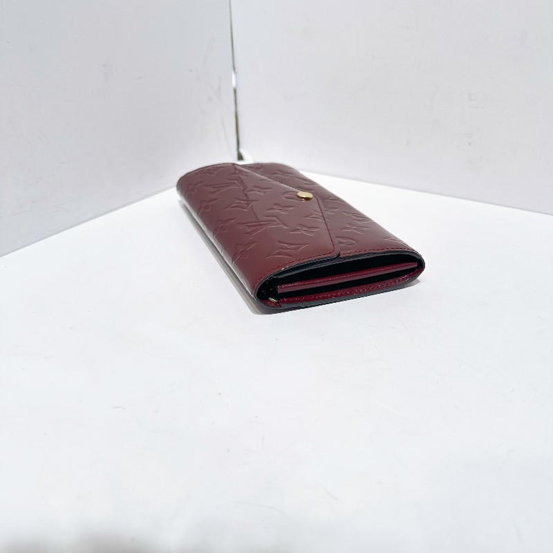 LV 漆皮壓紋 金扣暗紅色 長夾 銀包 錢包-4