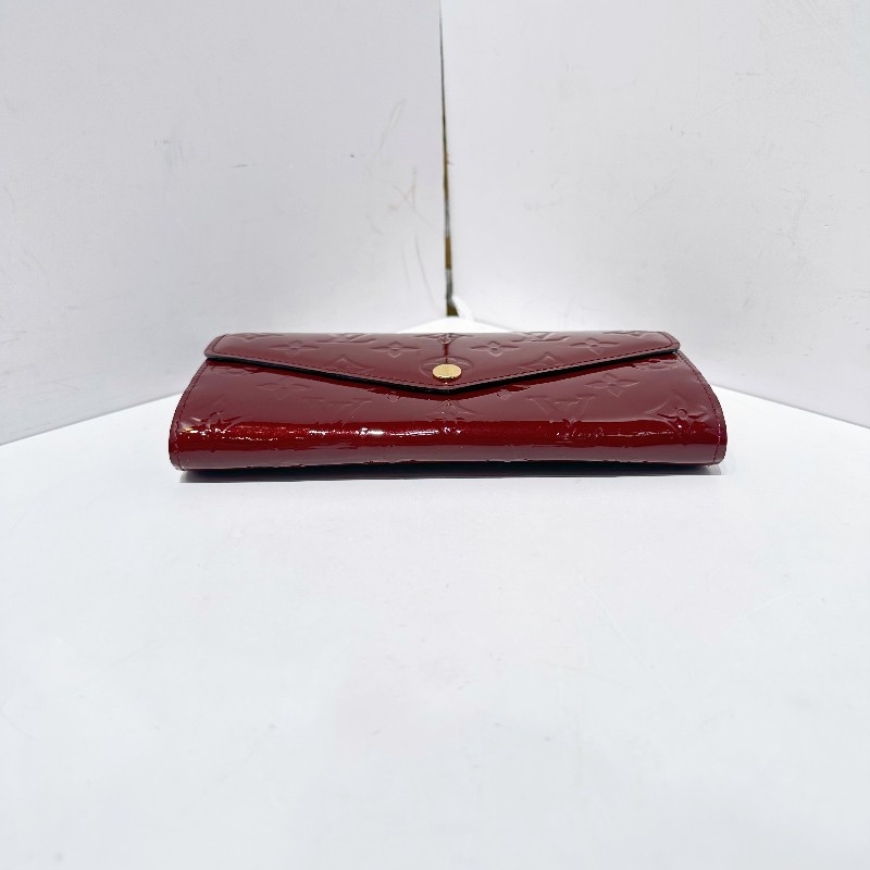 LV 漆皮壓紋 金扣暗紅色 長夾 銀包 錢包-7
