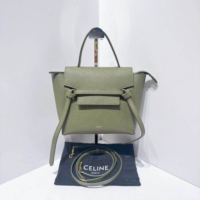 Celine 新標鯰魚nano墨綠色荔枝紋牛皮搭配金色五金 手提包 肩背包-1