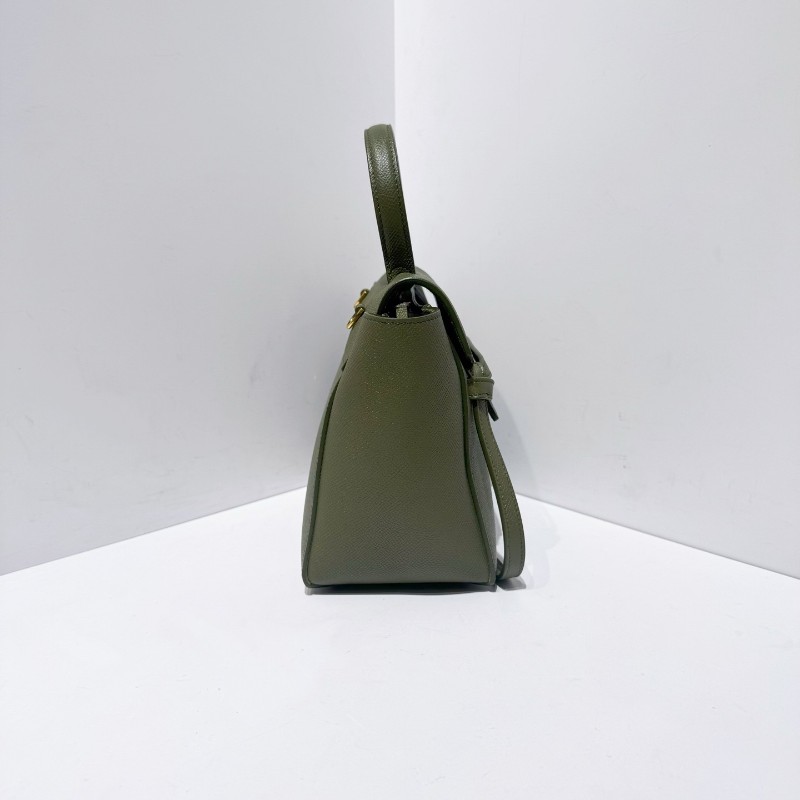 Celine 新標鯰魚nano墨綠色荔枝紋牛皮搭配金色五金 手提包 肩背包-4