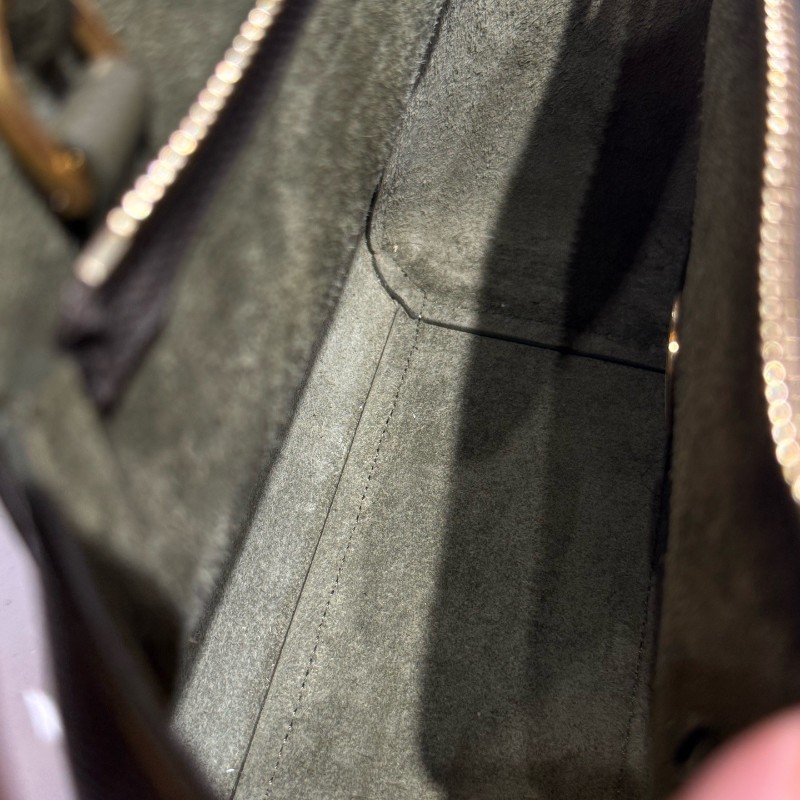 Celine 新標鯰魚nano墨綠色荔枝紋牛皮搭配金色五金 手提包 肩背包-11
