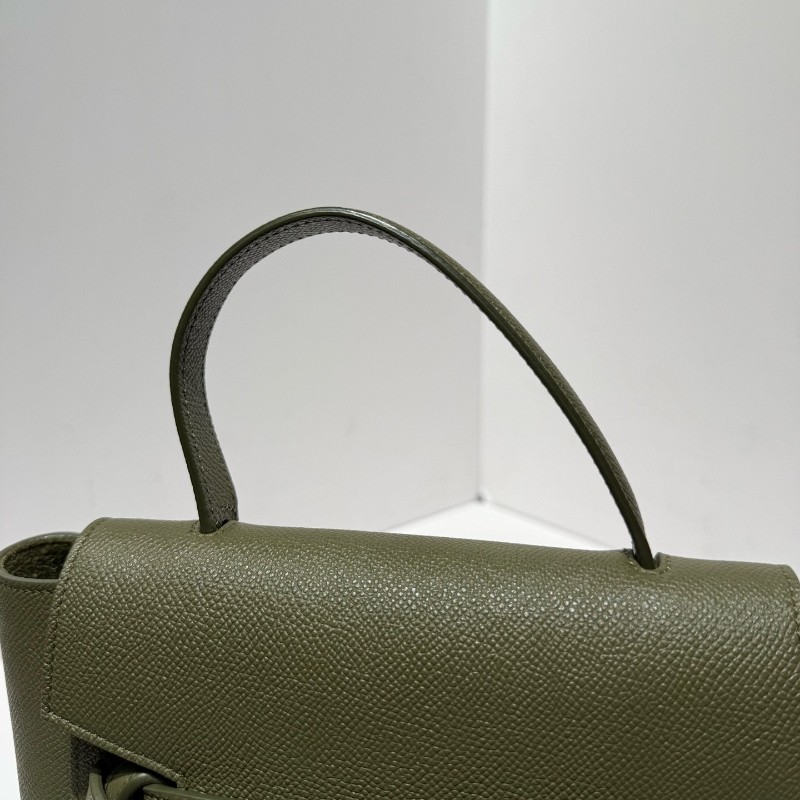 Celine 新標鯰魚nano墨綠色荔枝紋牛皮搭配金色五金 手提包 肩背包-12