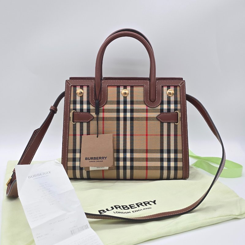 BURBERRY 巴寶莉 新款迷你 Vintage 格紋 雙提把 Title 手提包 肩背包-0