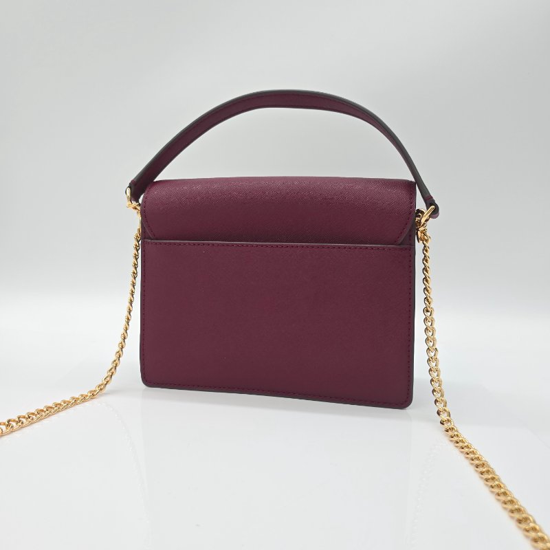 （超～新❤️閒置品）TORY BURCH  雙T LOGO 莓果酒紅 防刮牛皮 雙層翻蓋 風琴包 肩背包 斜背包 鏈條包-2