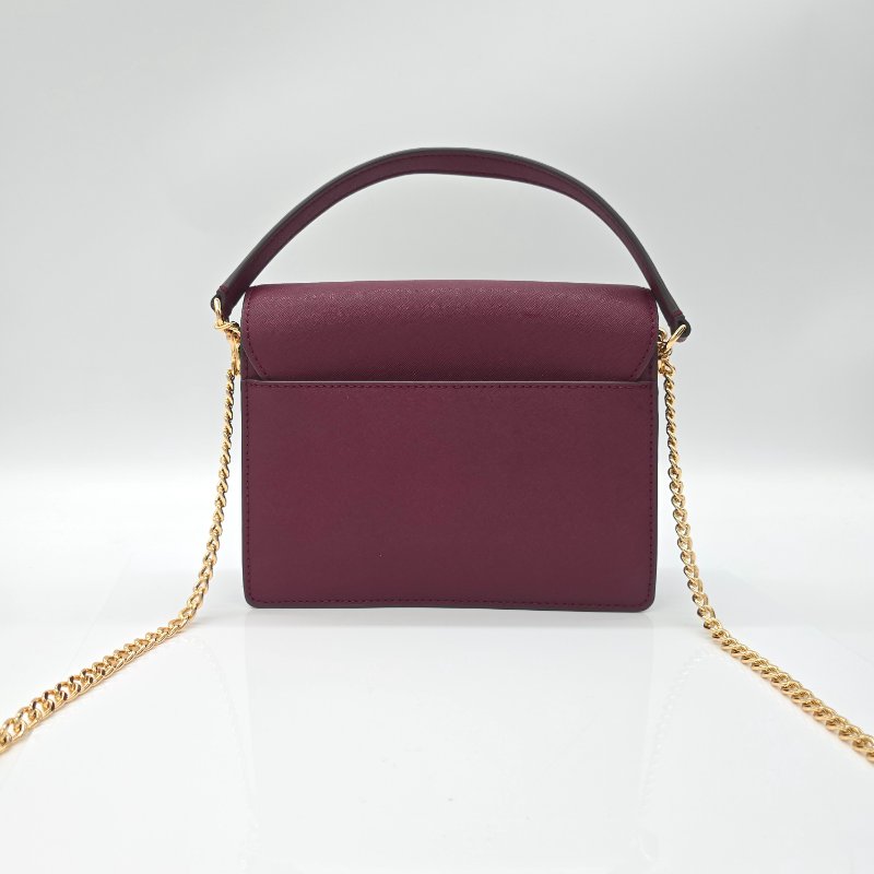 （超～新❤️閒置品）TORY BURCH  雙T LOGO 莓果酒紅 防刮牛皮 雙層翻蓋 風琴包 肩背包 斜背包 鏈條包-3