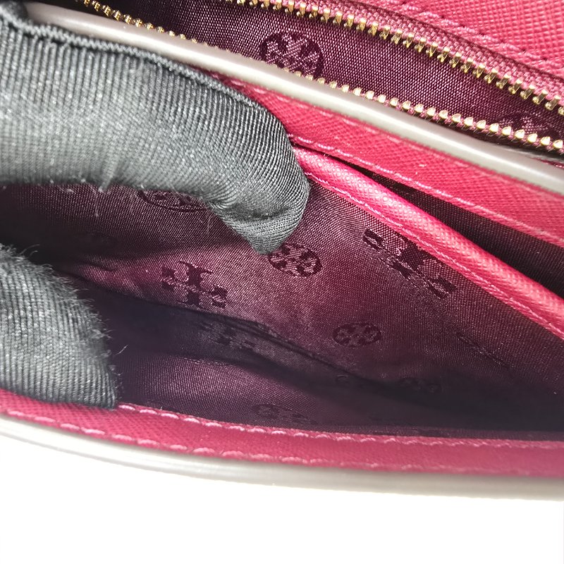 （超～新❤️閒置品）TORY BURCH  雙T LOGO 莓果酒紅 防刮牛皮 雙層翻蓋 風琴包 肩背包 斜背包 鏈條包-12