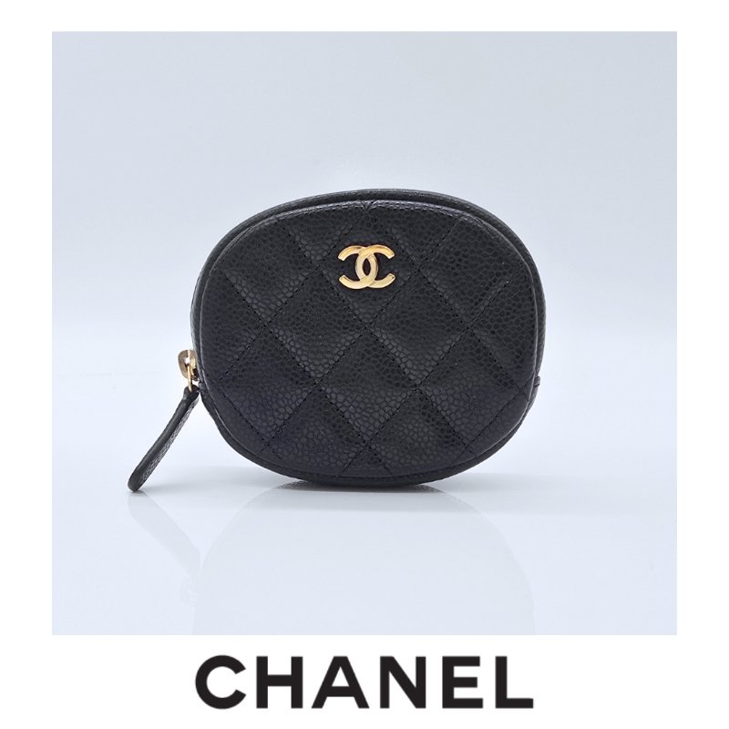 CHANEL 香奈兒 荔枝皮 黑色 牛皮 金色Logo 圓餅 零錢包｜🈶️保卡、盒子、毛氈-0