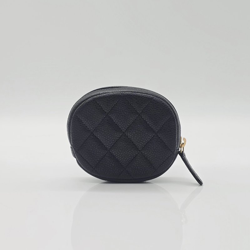 CHANEL 香奈兒 荔枝皮 黑色 牛皮 金色Logo 圓餅 零錢包｜🈶️保卡、盒子、毛氈-2