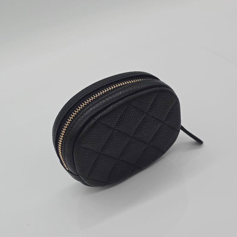 CHANEL 香奈兒 荔枝皮 黑色 牛皮 金色Logo 圓餅 零錢包｜🈶️保卡、盒子、毛氈-3