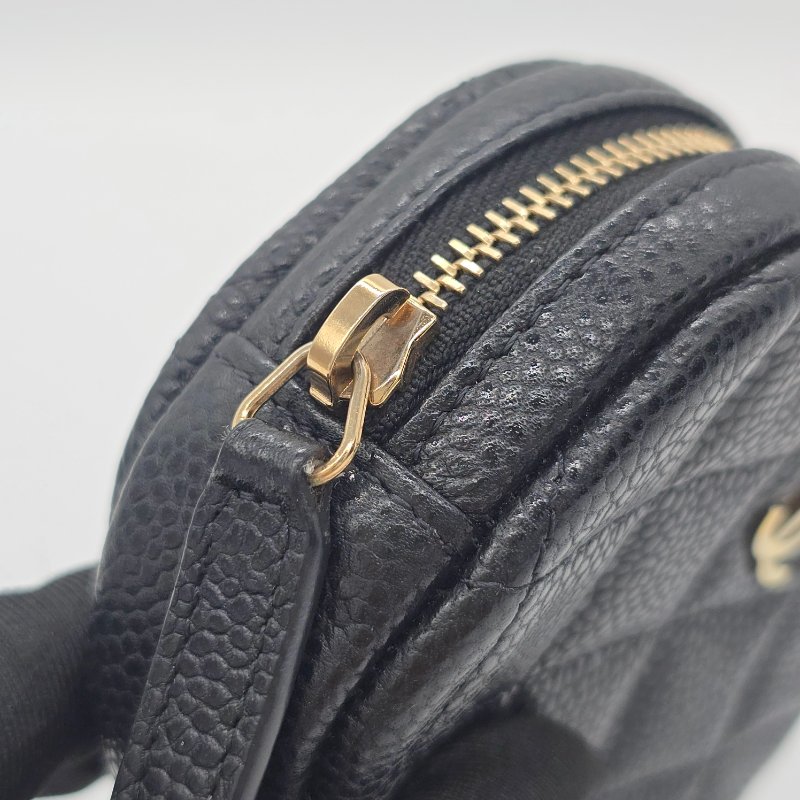 CHANEL 香奈兒 荔枝皮 黑色 牛皮 金色Logo 圓餅 零錢包｜🈶️保卡、盒子、毛氈-5