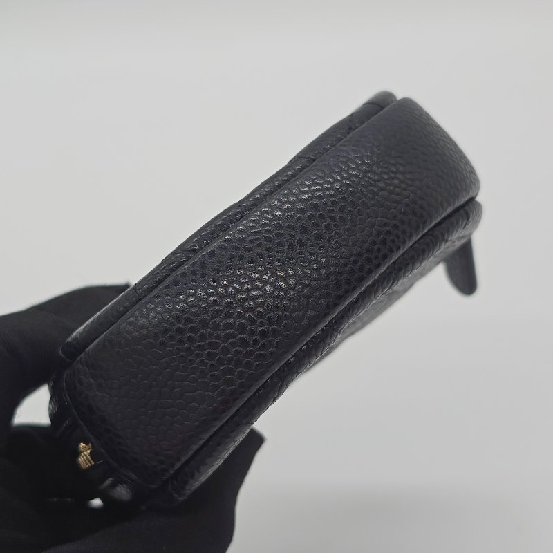 CHANEL 香奈兒 荔枝皮 黑色 牛皮 金色Logo 圓餅 零錢包｜🈶️保卡、盒子、毛氈-6