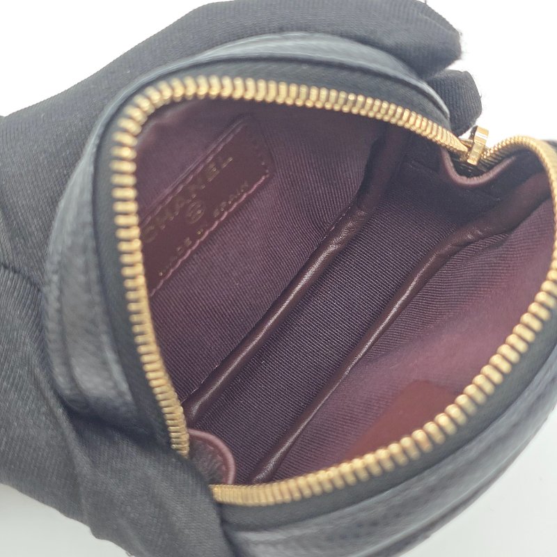 CHANEL 香奈兒 荔枝皮 黑色 牛皮 金色Logo 圓餅 零錢包｜🈶️保卡、盒子、毛氈-7