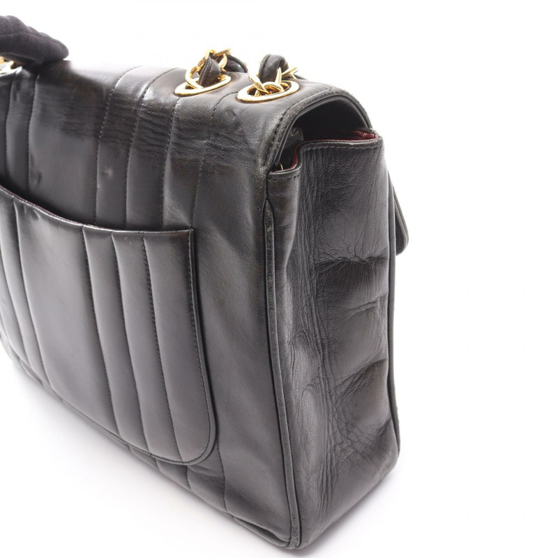香奈兒 Mademoiselle Jumbo Matelasse 鏈條單肩包 小羊皮 黑 GHW 二手-11
