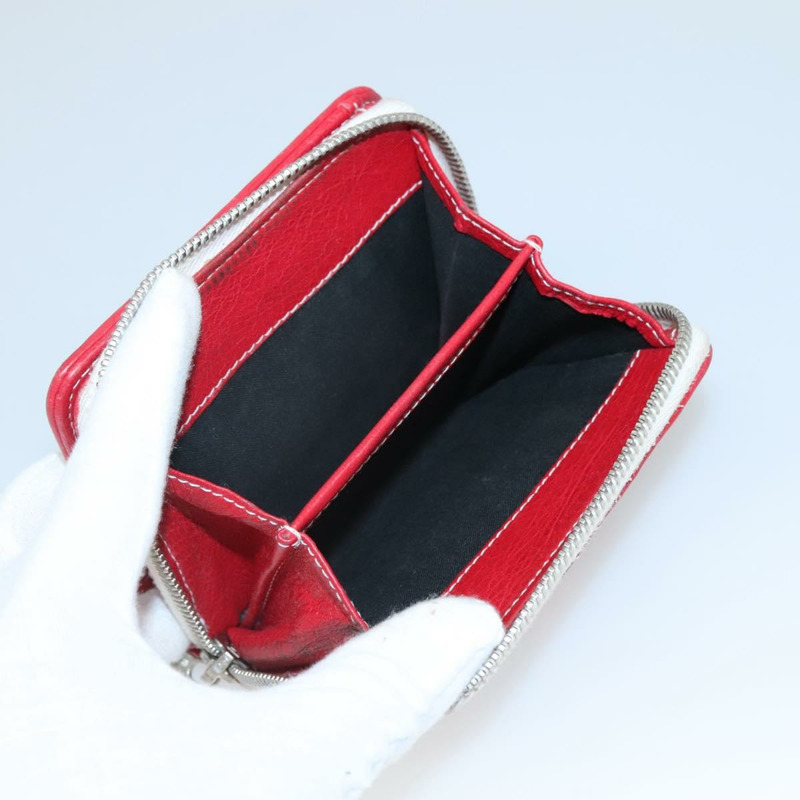 【日本直送】BALENCIAGA 皮革對折皮夾 紅色 銀色 正品 135817-10
