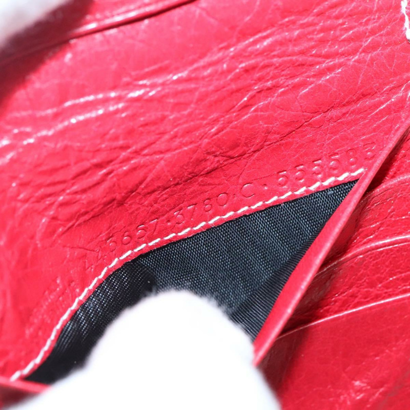 【日本直送】BALENCIAGA 皮革對折皮夾 紅色 銀色 正品 135817-11