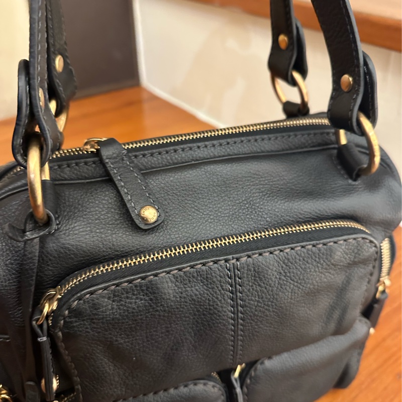 TODS 黑皮革前三口袋手提包-5