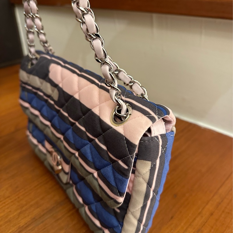 CHANEL 拼色布面粉雙C口蓋鏈包 最划算絕版品-1