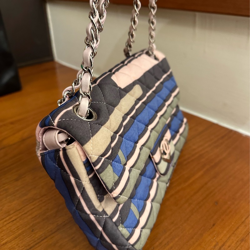 CHANEL 拼色布面粉雙C口蓋鏈包 最划算絕版品-2