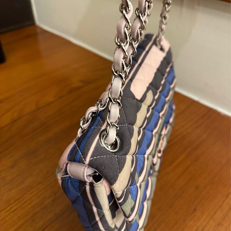 CHANEL 拼色布面粉雙C口蓋鏈包 最划算絕版品-3