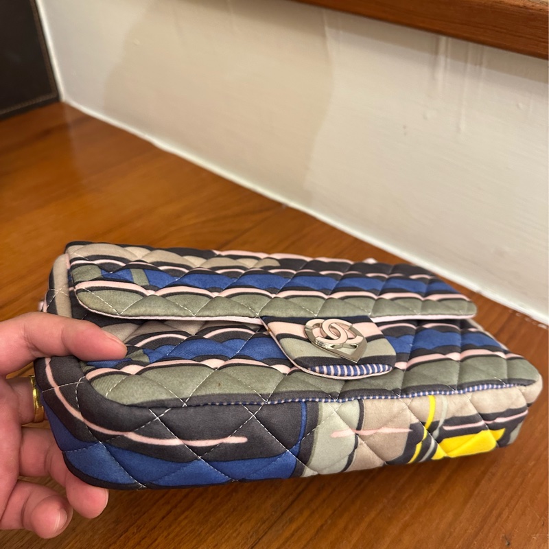 CHANEL 拼色布面粉雙C口蓋鏈包 最划算絕版品-8