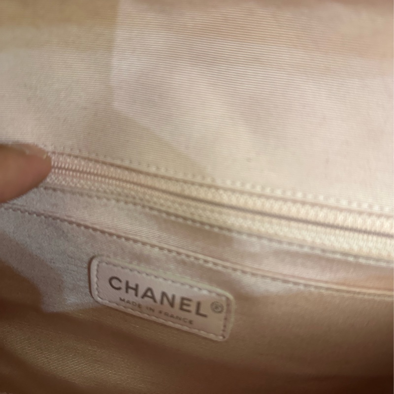 CHANEL 拼色布面粉雙C口蓋鏈包 最划算絕版品-13